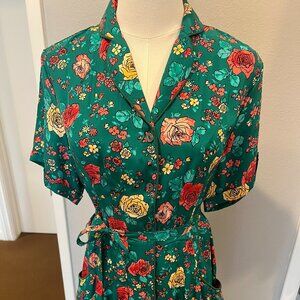 HVN Silk Long Maria Button Down Dress w/ Belt, Size 12